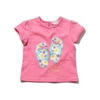 Baby girl 100% cotton pink short sleeve crew neck flip flop bow applique design with slogan t-shirt - Pink
