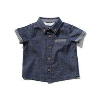 Baby boy 100% cotton denim short sleeve diamond pattern jacquard weave button down shirt - Denim