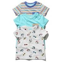 Baby boy cotton short sleeve multi-coloured plain stripe and summer themed print t-shirts three pack - Blue