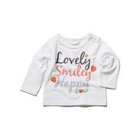 Baby girl white pure cotton long sleeve button fastening strawberry print slogan top - White