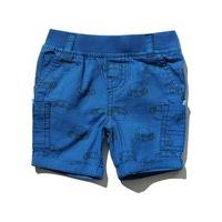 Baby boy royal blue monkey print turn up pull on cargo pocket cotton shorts - Blue