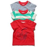 Baby boy cotton rich multi-coloured dinosaur stripe t-shirts three pack - Red