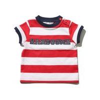 Baby boy 100% cotton short sleeve red white stripe pattern handsome slogan t-shirt - Red