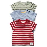 Baby boy short sleeve cotton rich striped side neck fastening t-shirts three pack - Red