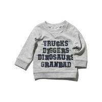 Baby boy long sleeve grey marl sweater top trucks diggers dinosaurs granddad slogan sweater - Grey Marl