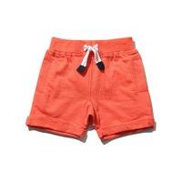Baby boy 100% cotton navy elasticated waist turn up hem sweat shorts - Red