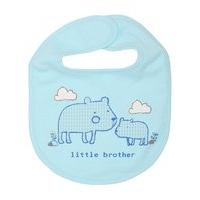 Baby boy blue little brother slogan bear design hook and loop fastening bib - Blue