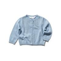 Baby girl plain lightweight laser cut out chest panel button down knit cardigan - Blue