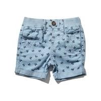 Baby boy 100% cotton lightweight elasticated waist all over car print turn up shorts - Mid Blue