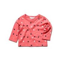 Baby girl bright pink long sleeve side neck fasten heart patterned cotton top - Pink