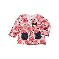 Baby girl floral poppy print long sleeve bow front crochet pocket smock top - Pink