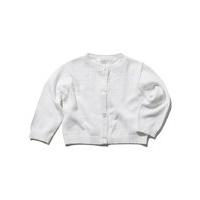 Baby girl plain lightweight laser cut out chest panel button down knit cardigan - White