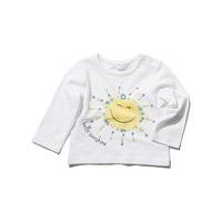 Baby Girl white hello sunshine slogan side neck button long sleeve top - White