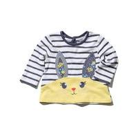 Baby girl long sleeve stripe print denim look bunny applique keyhole fastening top - Navy