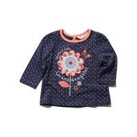 Baby girl long sleeve polka dot flower applique Perfect Little Granddaughter slogan top - Navy