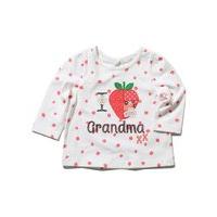 Baby girl pure cotton Long sleeve keyhole fastening Strawberry embroidered I Love Grandma slogan top - White