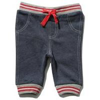 Baby boy red stripe rib trim pull on navy tie front pure cotton blend joggers - Blue Marl