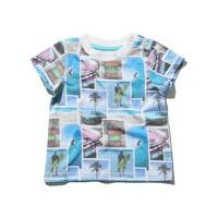 Baby boy cotton blend short sleeve crew neck surf beach photo print t-shirt - Blue