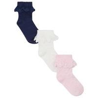 Baby girl love heart print textured broderie anglaise frill trim socks three pack - Multicolour