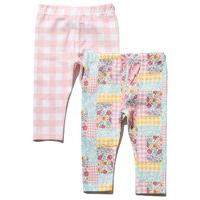 Baby girl cotton rich full length stretch waistband pink check floral patchwork leggings two pack - Pink