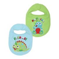 Baby boy dino printed blue and green hook and loop slogan bibs two pack - Multicolour