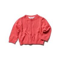 Baby girl plain lightweight laser cut out chest panel button down knit cardigan - Pink