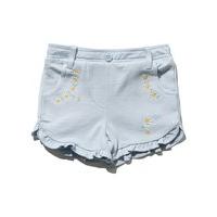 Baby girl 100% cotton jersey light blue pocket detail frill hem daisy embroidered shorts - Light Blue