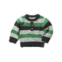 Baby boy green and blue stripe button plaque grandad collar pull on jumper G - Green