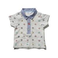 Baby boy grey marl short sleeve denim collar button plaque car print polo shirt - Grey