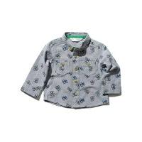 Baby boy long sleeve button down tractor print chest pocket chambray shirt - Chambray