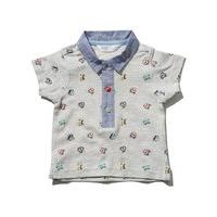 baby boy grey marl short sleeve denim collar button plaque car print p ...