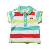 Baby boy 100% cotton short sleeve green and red wide stripe pattern tractor embroidery polo shirt - White