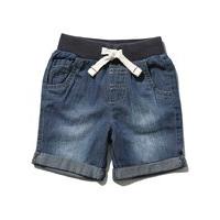 Baby boy 100% cotton stretch rib waistband drawstring denim shorts - Denim