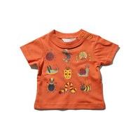 Baby boy 100% cotton Tangerine short sleeve bug print side neck button fastening t-shirt - Tangerine