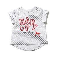 Baby girl 100% cotton short sleeve white polka dot happy everyday sequin slogan t-shirt - White