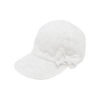 Baby girl 100% cotton outer white broderie anglaise lace bow applique stretch back strap sun hat - White