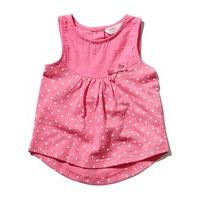 Baby girl 100% cotton sleeveless dobby texture yoke button back dip hem top - Pink