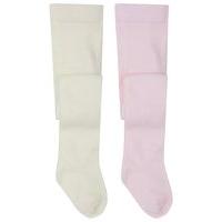 Baby girl cotton rich stretch cream and pink plain tights two pack - Multicolour
