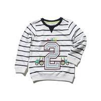 Baby boy striped pattern long sleeve I am two slogan tractor embroidery cotton rich birthday sweater - White