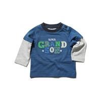 Baby boy navy and grey long sleeve mock layer super grandson slogan stripe pattern top - Blue