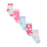 Baby girl multi colour polka dot and stripe printed cotton rich pull on ankle socks five pack - Multicolour