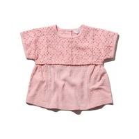 Baby girl pink 100% cotton short sleeve broderie anglaise bobble trim waist jersey woven mix t-shirt - Pink
