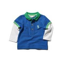 Baby boy pure cotton long Mock sleeve dinosaur casual button polo shirt top - Blue