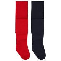 Baby girl cotton rich stretch fabric plain red and navy tights two pack - Multicolour