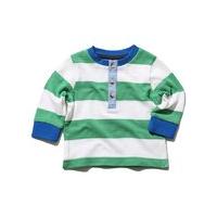 Baby boy blue and green stripe long sleeve cotton rich button front grandad collar top G - Green