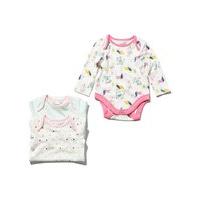 Baby girls long sleeve spot stripe and dog print envelope neck cotton bodysuits - 3 pack - Cream