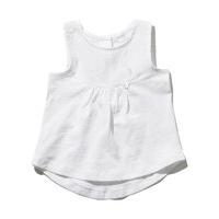 Baby girl 100% cotton sleeveless dobby texture yoke button back dip hem top - White