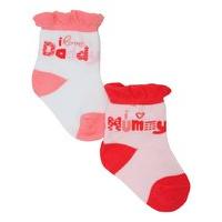 Baby girls frill trim i love mummy and daddy cotton rich contrast toes ankle socks two pack - Pink