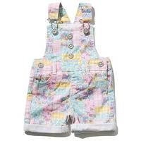 Baby girl cotton rich pastel floral patchwork pattern silver button dungarees - Light Pink