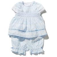 Baby girl cotton rich broderie anglaise trim short sleeve ditsy print smock top and bloomer set - Blue